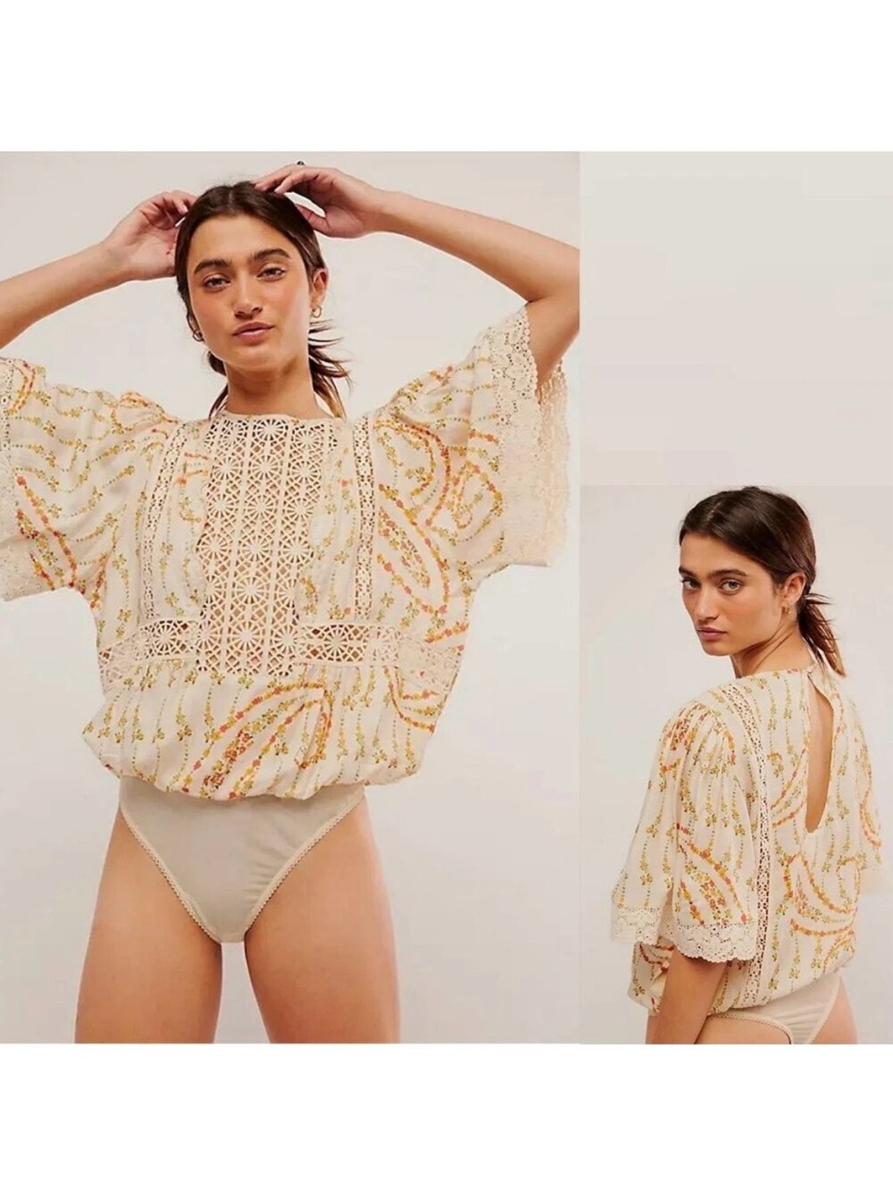 NWT New $128 Free People Bali Tate Tapioca Bodysuit Size M